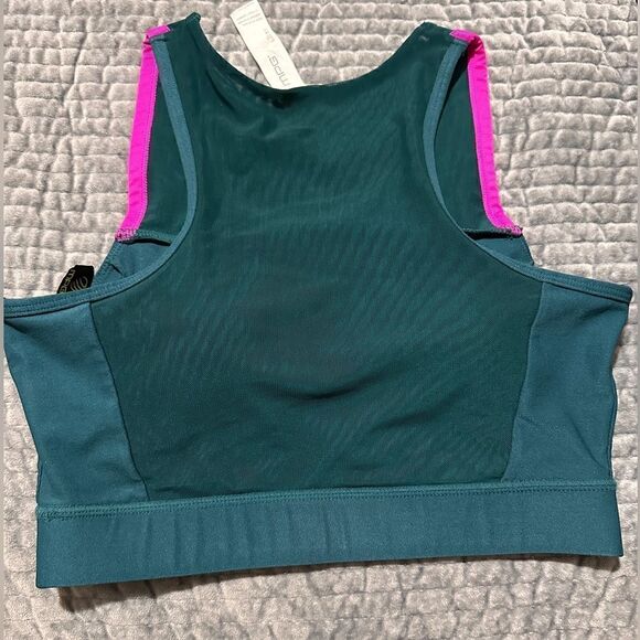 MPG sport high neck mesh sports bra & cut-outs; high compression Green/p… - Picture 11 of 15